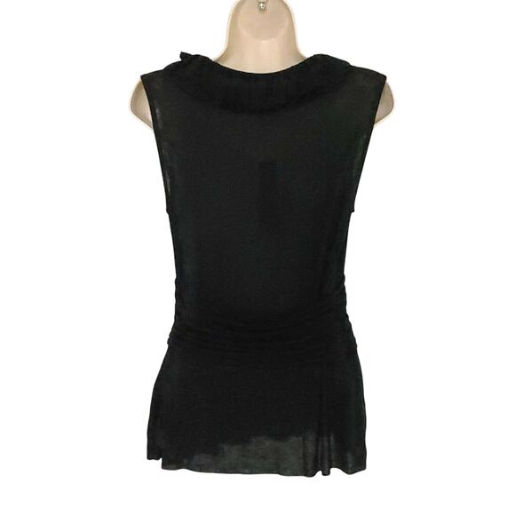Kenneth Cole New York Tank Top SZ Small Black Tencel Vneck Ruffle Shirt Blouse - Picture 3 of 5